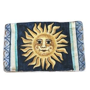 Hand Painted Stoneware Decorative Sun Wall Hanging Made in Italy For Exposures